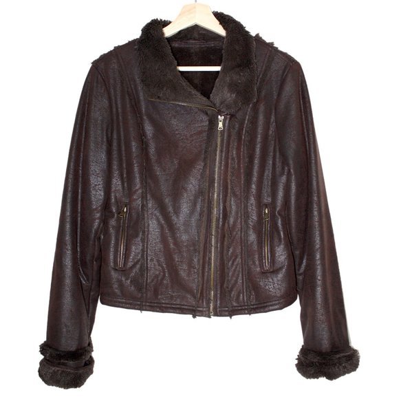 Womens Moto Jacket Asymmetrical Polyester Shell Guess Zippers Sz Medium - Picture 1 of 6